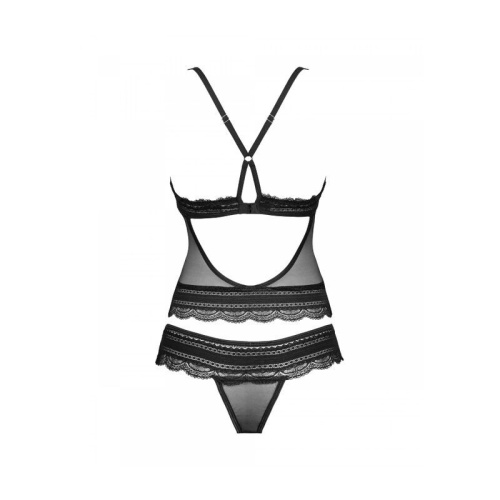 Obsessive Ivannes top & thong - Комплект эротического белья: топ и трусики, 2XL/3XL (чёрный)