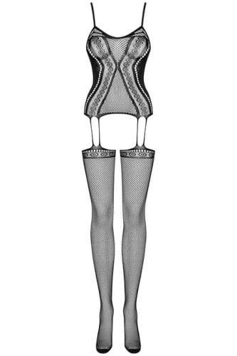 Obsessive F227 - Бодистокинг с имитацией корсета, S-L (чёрный)