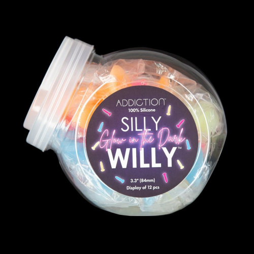 Набор фаллоимитаторов ADDICTION Silly Willy Glow in the Dark, 4 цвета, 12 шт, 8,4 см