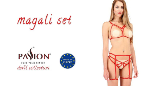 Passion Exclusive Magali Set OpenBra - Комплект белья из стреп, S/M (красный)