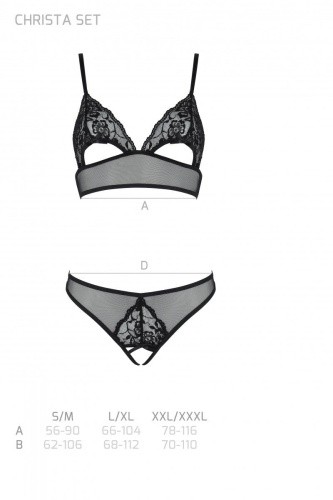 Passion Christa Set - Комплект: браллет с ажурным лифом и открытыми трусиками, L/XL (чёрный)