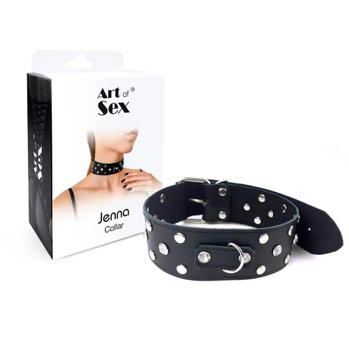 Art of Sex - Jenna Collar - Ошейник из натуральной кожи с заклепками и стразами