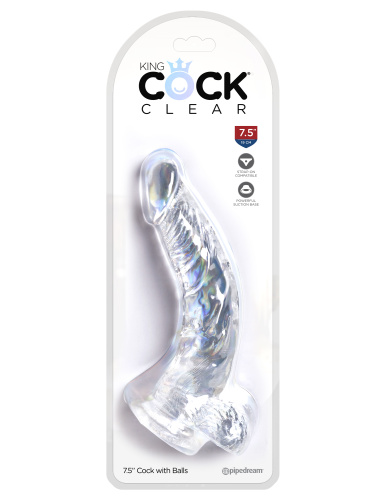 Pipedream King Cock 7.5 In Cock w Balls - Реалистичный фалоимитатор на присоске, 17.1х3.8 см, (прозрачный)