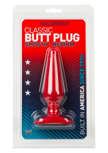 Doc Johnson Butt Plug Smooth Classic - Анальная пробка тонкая средняя, 12х3,5 см (красный)