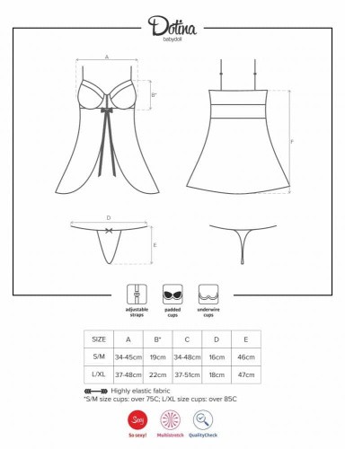 Obsessive Dotina babydoll - сексуальный бэби долл, L/XL (чёрный)