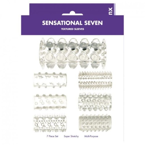Kinx Sensual Seven Textured Sleeves Transparent Small - Набор насадок с разными текстурами, 7 шт (прозрачный)