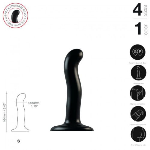 Strap-On-Me P&G-Spot Dildo, S - Насадка для страпона, 16.4х3 см, (черная)