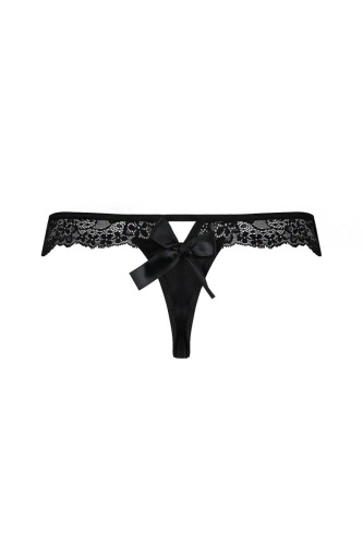Passion Naja Thong мереживні трусики-танга з атласним бантиком, L/XL (чорний) - купити в Києві, Україні