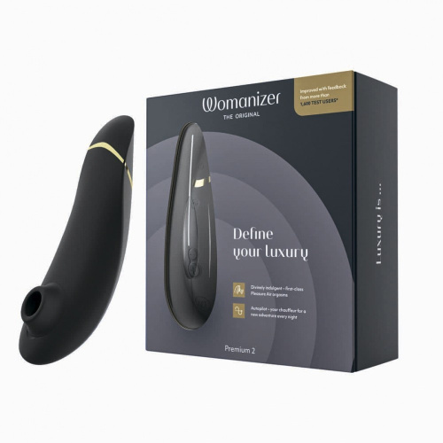 Womanizer Premium 2 + Лубрикант 50 мл - Інноваційний кліторальний вакуумний стимулятор, 15.5х3.5 см (чорний) - купити в Києві, Україні