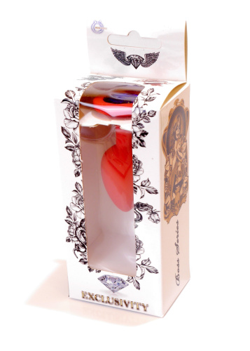 Boss Silikon Plug Jewellery Red Small - Анальная пробка с кристаллом, 7х2.7 см (красный с синим)