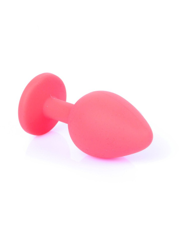 Boss Silikon Plug Jewellery Red Medium - Анальная пробка с кристаллом, 8х3.5 см (красный с синим)