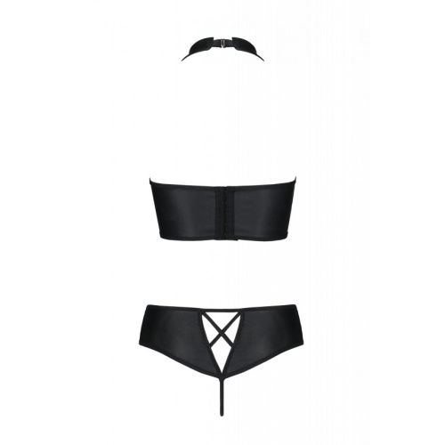 Passion Nancy Bikini - Комплект из эко-кожи: бра и трусики с имитацией шнуровки, 4XL/5XL (чёрный)