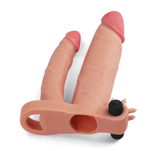 LoveToy Pleasure X-Tender Vibrating Double Penis Sleeve Flesh Add 1" - Насадка на пенис, 18 см (телесный)
