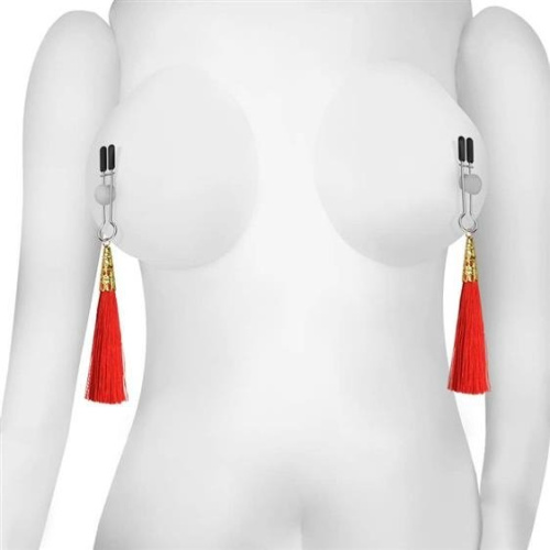LoveToy - Glamor Tassel Nipple Clamp Red - Зажимы для сосков с кисточками (красный)