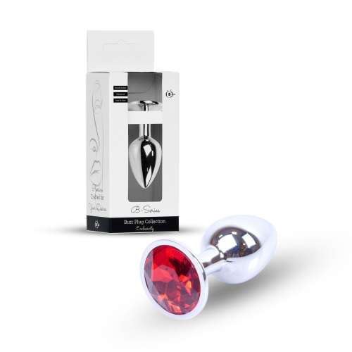 B-Series Jewellery Silver Plug Red - Анальная пробка с кристаллом, 7х2.7 см (красный)