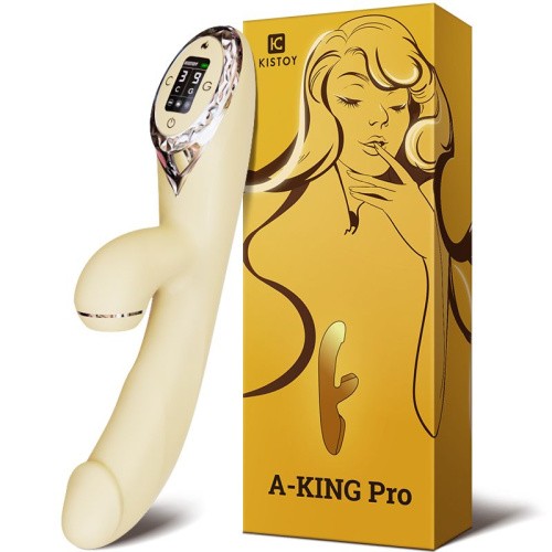 KisToy A-King Pro - Вакуумный вибратор-кролик с подогревом и LED-экраном, 11.5х3.5 см (жёлтый)