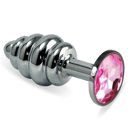 LoveToy Rosebud Spiral Metal Plug - витая металлическая анальная пробка с кристаллом, 6.85х2.95 см (розовый)