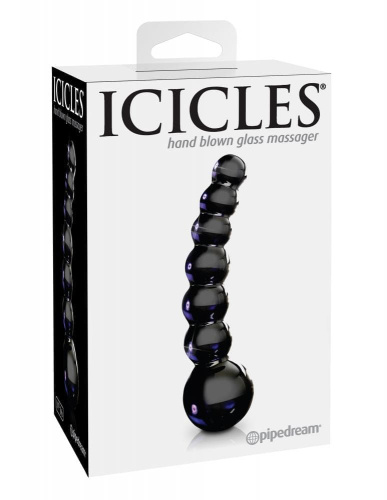 Icicles No 66 - скляний анальний ланцюжок, 9х3 см (чорний) - купити в Києві, Україні