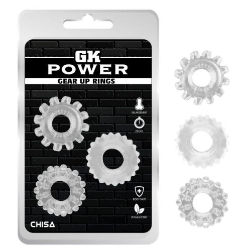 GK Power Gear Up Rings Clear - набор эрекционных колец 3 шт, 1,6 см (прозрачный)