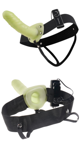 Fetish Fantasy by Pipedream - Vibrating Hollow Strap-On - Полый страпон с вибрацией светящийся в темноте, 16х4 см