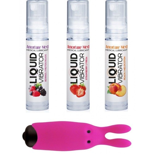 Adrien Lastic Amoreane Med - набор из 3-х вкусов стимулирующего лубриканта и вибропули (розовый)