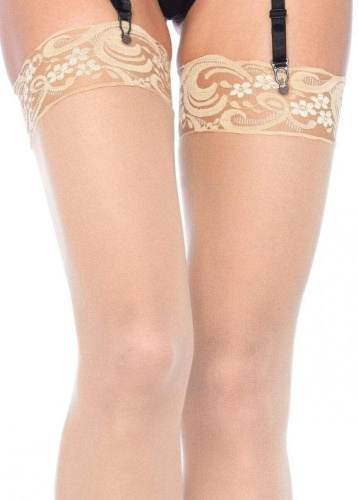 Leg Avenue Sheer Thigh Highs Plus Size - чулки на кружевном манжете Q (телесный)