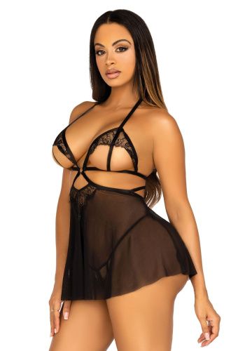 Сорочка бебі-дол з відкритими чашками Leg Avenue Lace and mesh babydoll & panty, L - купити в Україні | Секс шоп SEX-SHOP.ua