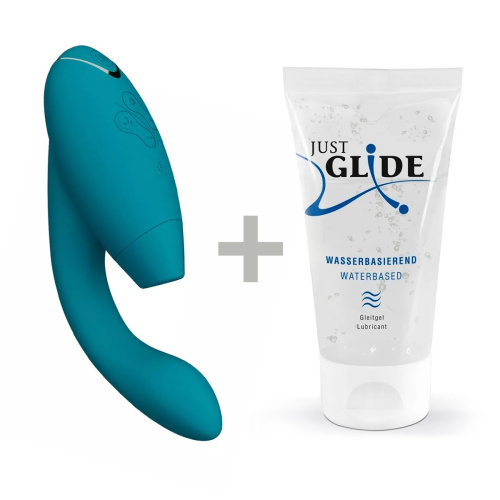Womanizer Duo 2 + Лубрикант 50 мл - Вібратор із вакуумним стимулятором, 20.3х3.5 см (бірюзовий) - купити в Києві, Україні