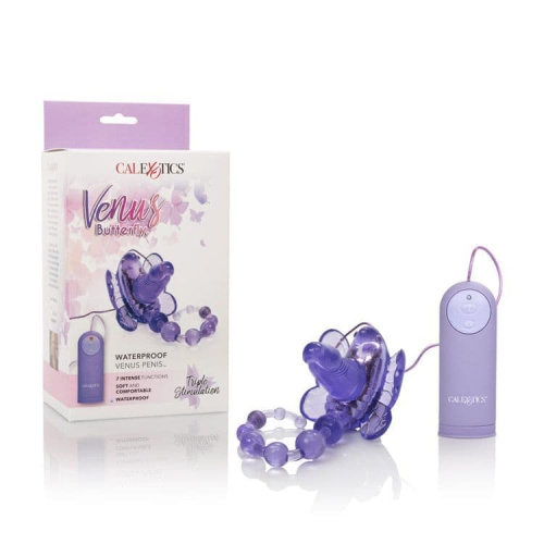 California Exotic Novelties Waterproof Venus Penis - Стимулятор клитора с анальной цепочкой и вагинальным фаллосом, 19х2 см (фиолетовый)
