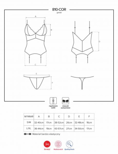 Obsessive 810-COR-1 - Эротический корсет с подвязками, S/M (чёрный)