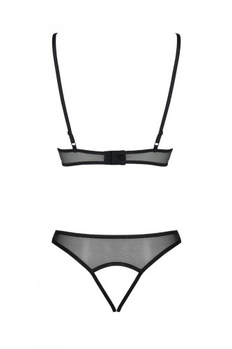 Passion Christa Set - Комплект: браллет с ажурным лифом и открытыми трусиками, L/XL (чёрный)