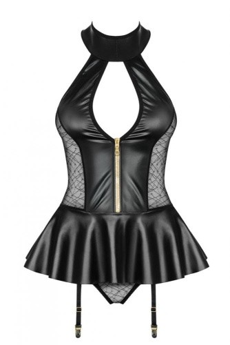 Obsessive 859-COR-1 corset - эротический комплект: корсет с подвязками и трусики, L/XL (чёрный)