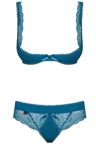 Obsessive Miamor set - Комплект сексуального белья: открытый бюстгальтер и стринги, S/M (бирюзовый)