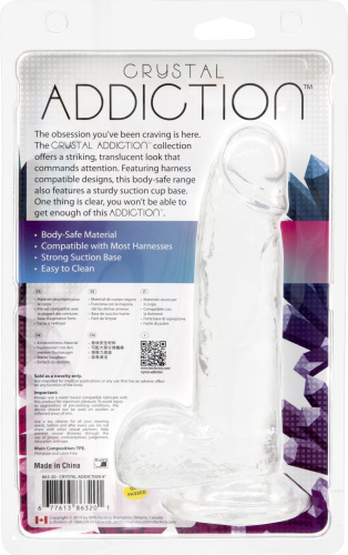 Прозрачный фаллоимитатор на присоске Addiction Crystal 8", 20,3 см + вибропуля в подарок