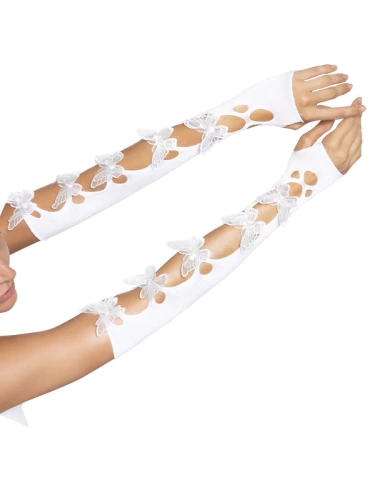 Leg Avenue - Butterfly applique arm warmers - Нежные перчатки украшенные бабочками (белый)