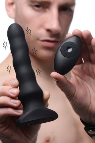 Thunderplugs Silicone Vibrating & Squirming Plug with Remote Control - вибратор с функцией волн, 16.5х4.5 см Черный