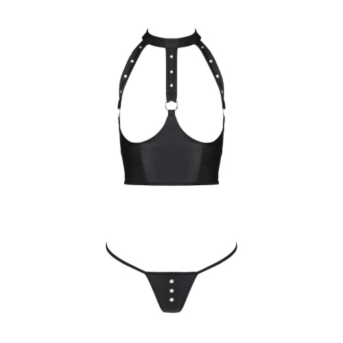 Passion - GENEVIA SET WITH OPEN BRA - Комплект из эко-кожи, S/M