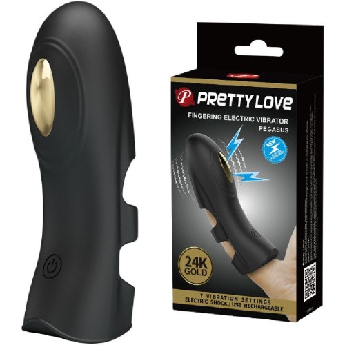 LyBaile Pretty Love Pegasus electric Finger Vibrator Black - Насадка для фингеринга с элекстростимуляцией и золотом, 10.5х3.1 см