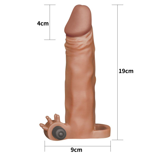 LoveToy - Pleasure X Tender Vibrating Penis Sleeve Brown Add 2 - Насадка на член, 19 см