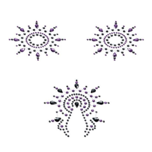 Petits Joujoux Gloria set of 3 Black/Purple - пэстис из кристаллов, украшение на грудь и вульву, (фиолетовый)