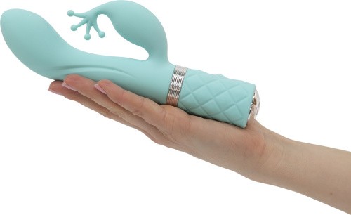 Pillow Talk Kinky Teal - роскошный вибратор-кролик с кристаллом Сваровски, 21 см (голубой)