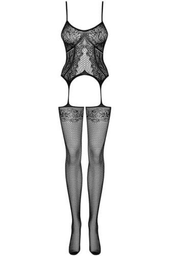 Obsessive F224 - Бодистокинг с цветочным принтом, S-L (чёрный)