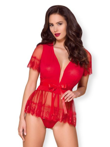Obsessive 870-PEI-3 peignoir - короткий сексуальный пеньюар, S/M (красный)