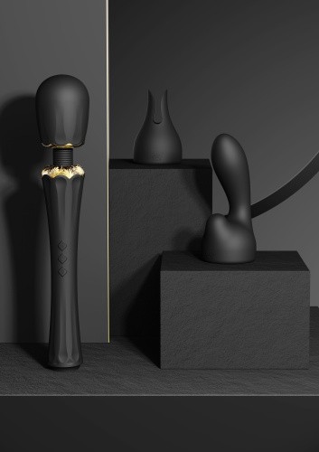 Zalo Kyro Wand мощный перезаряжаемый вибромассажер с 2 насадками, 29.1х5.35 см (чёрный)