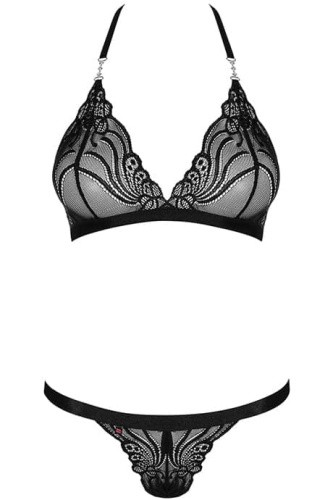 Obsessive 828-SET-1 - Кружевной эротический комплект, L/XL (чёрный)