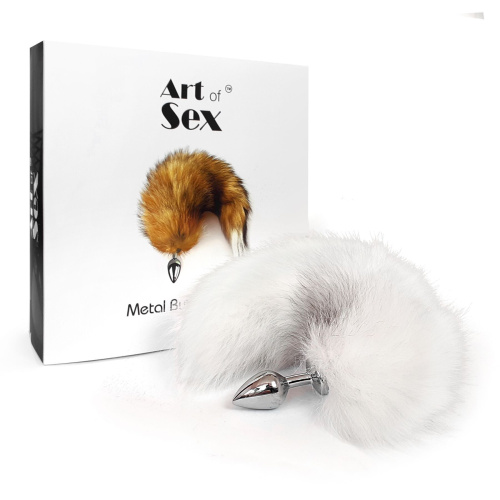 Металлическая анальная пробка с хвостом Art of Sex White fox, M