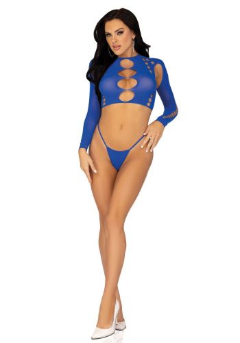 Комплект Leg Avenue Long sleeve crop top & string Royal Blue, One Size - купити в Україні | Секс шоп SEX-SHOP.ua