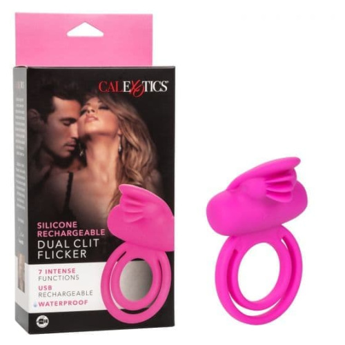 CalExotics Dual Clit Flicker Enhancer - двойное виброкольцо, 6х3.7 см (розовый)