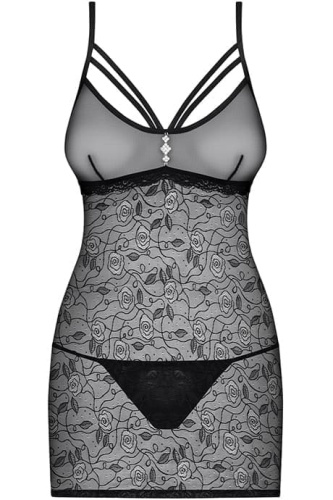 Эротическая сорочка с вышитыми розами Obsessive 818-CHE-1  (S/M)
