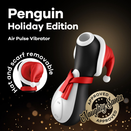 Satisfyer Penguin Holiday Edition – Вакуумний стимулятор, 12,5 см (чорний з білим) - купити в Києві, Україні